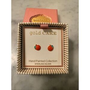 Gold Cake Hand-Painted Persimmon Orange Gold Sterling Silver Stud Earrings NWT